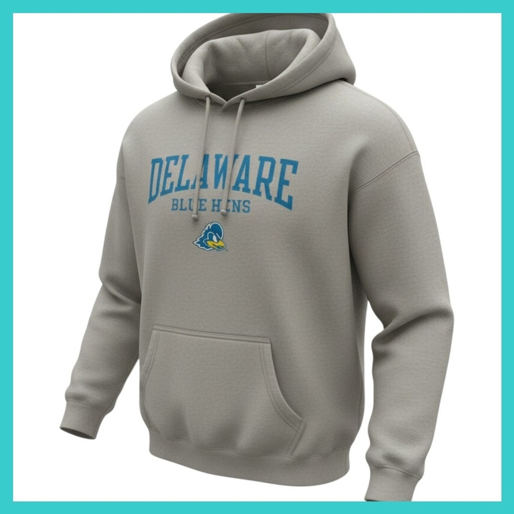 NWT Comfort Wash Delaware Blue Hens Hoodie Gray Distressed Graphic Sweatshirt XL